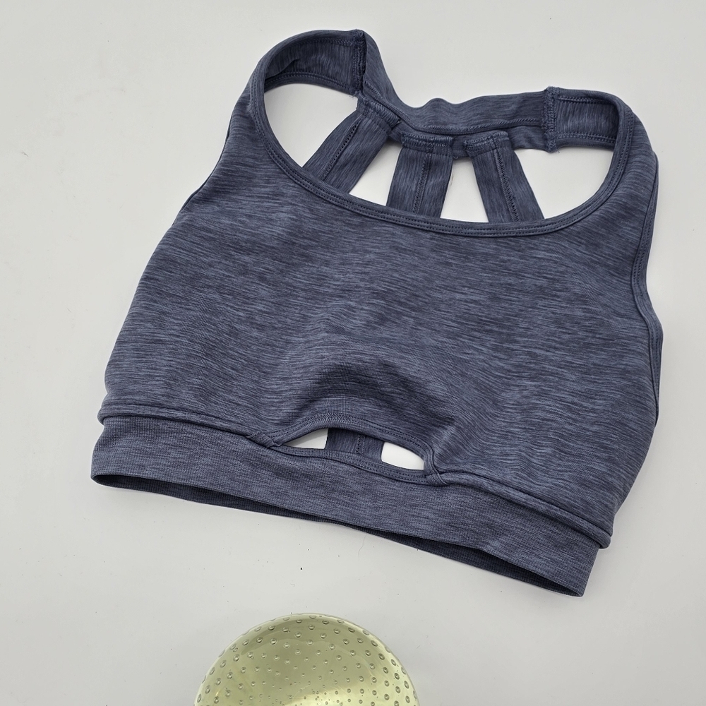 Alphalete Sports Bra Womens Small Blue Trinity Heathered Scoop Cut Out Strappy